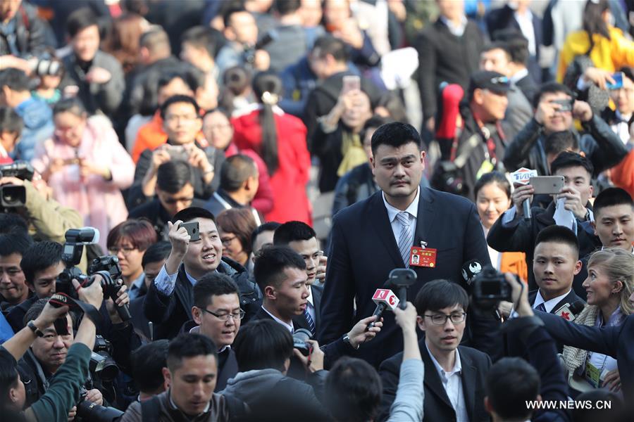 CPPCC member Yao Ming receives interview in Beijing