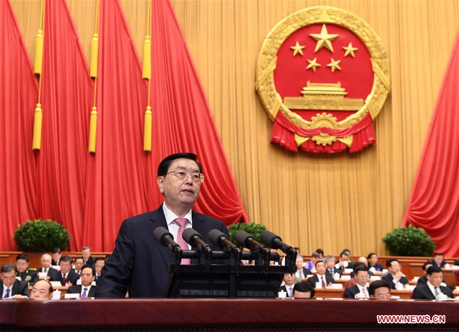 Zhang Dejiang delivers work report of NPC Standing Committee