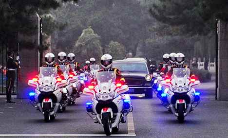 Motorcycle escort provides welcome for foreign leaders