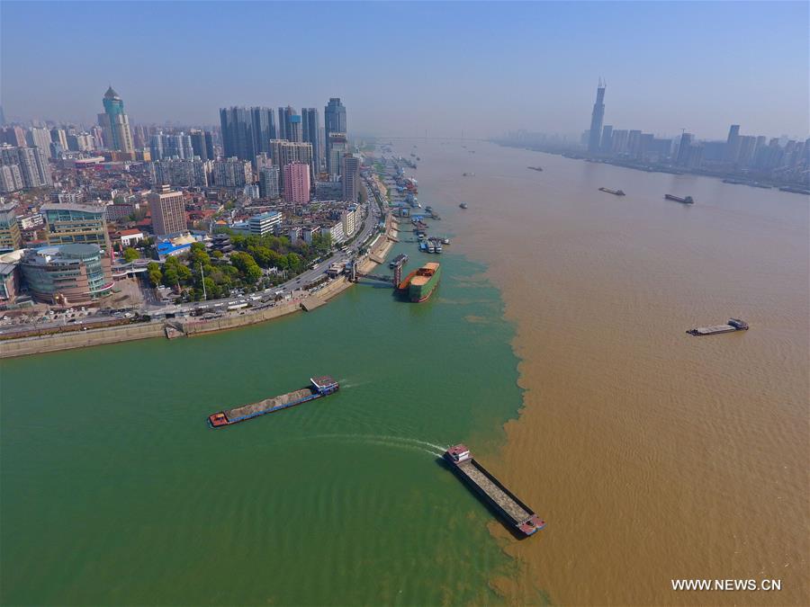 Hanjiang River, Yangtze River converging in central China's Wuhan