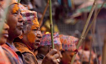 People celebrate Sindoor Jatra Festival in Nepal