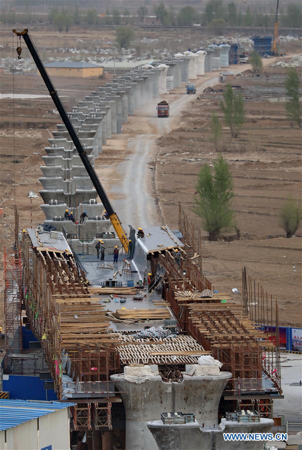 Beijing-Zhangjiakou high-speed railway under construction 