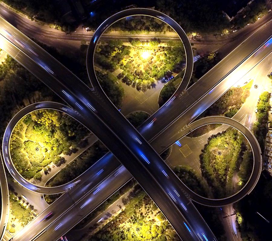 Aerial views of overpasses in north China's Tianjin