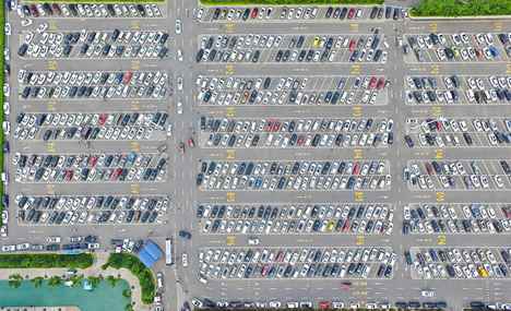 Fully packed parking lot looks like circuit board