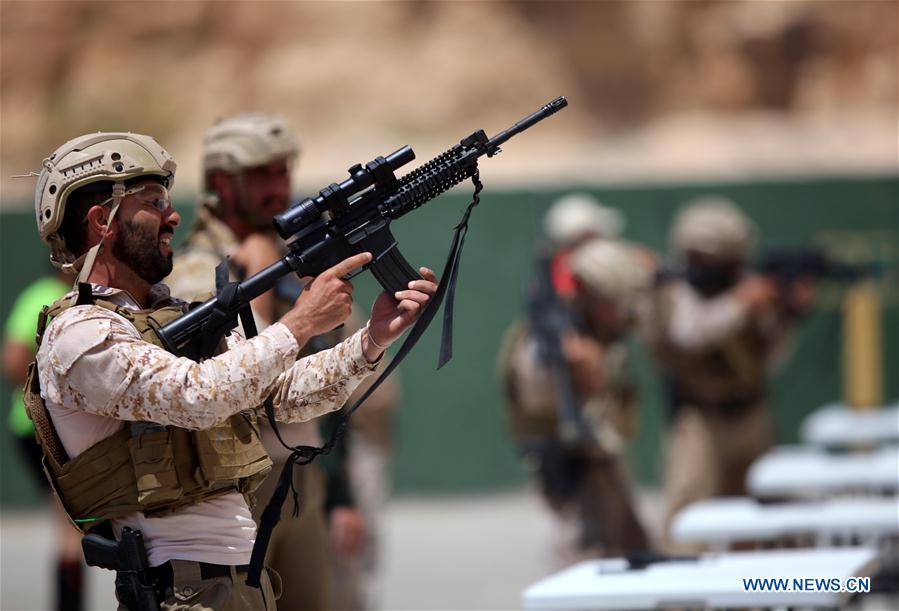 Soldiers take part in the 9th Annual Warrior Competition at the King Abdullah II Training Center for Special Operations in Amman, Jordan, on May 4, 2017. (Xinhua/Mohammed Abu Ghosh)