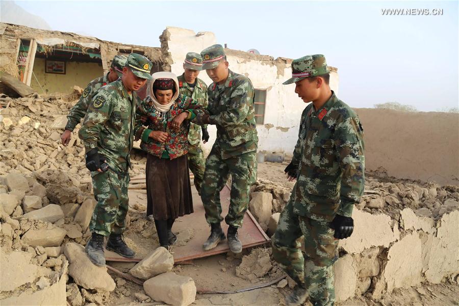 Rescuers work at quake-hit county in NW China's Xinjiang