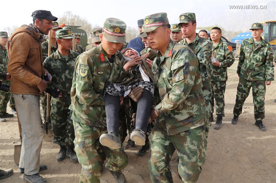 Rescuers work at quake-hit county in NW China's Xinjiang