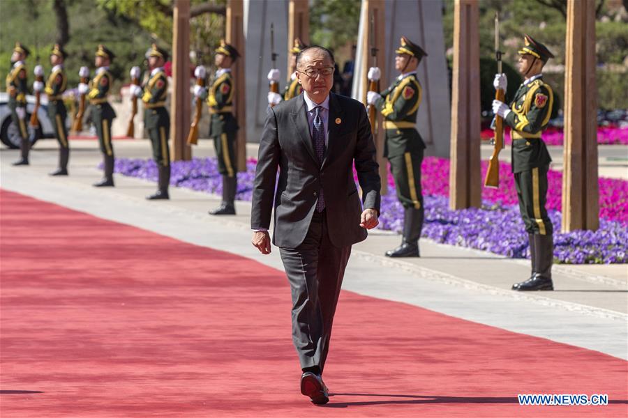 World Bank President Jim Yong Kim arrives for the Leaders' Roundtable Summit at the Belt and Road Forum (BRF) for International Cooperation at Yanqi Lake International Convention Center in Beijing, capital of China, May 15, 2017. (Xinhua/Cui Xinyu)