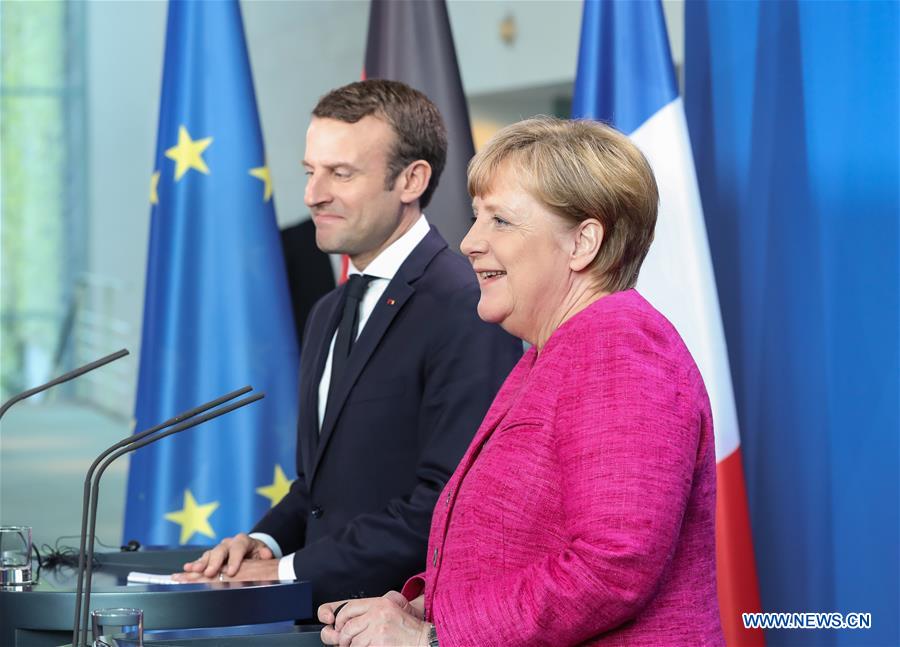 Merkel meets visiting French President Macron in Berlin