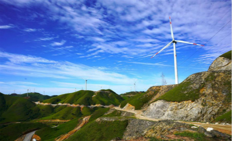 Wind power farms seen on Nanshan Mountain 