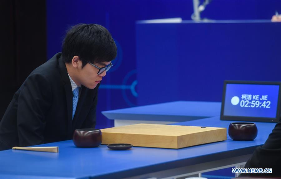 Ke Jie competes against AI program AlphaGo during 2nd Go match