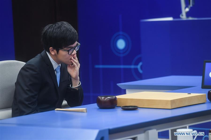 Ke Jie competes against AI program AlphaGo during 2nd Go match