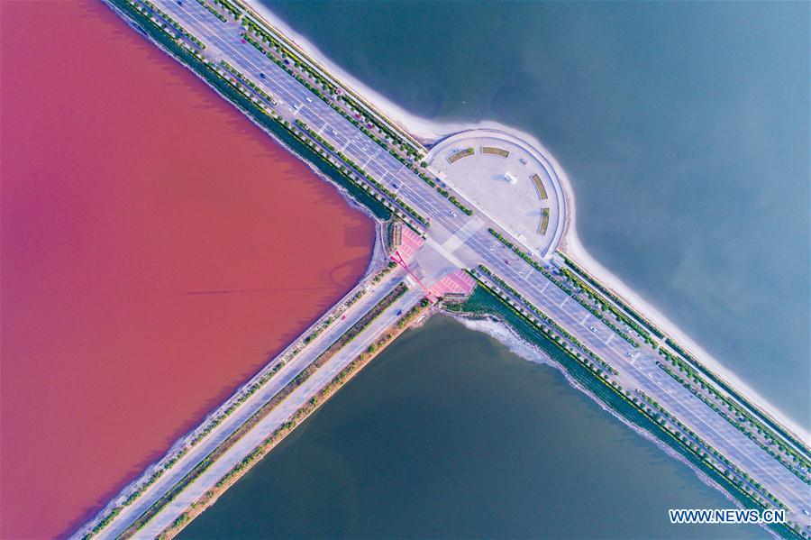 Colorful salt lakes seen in Yuncheng city, China's Shanxi