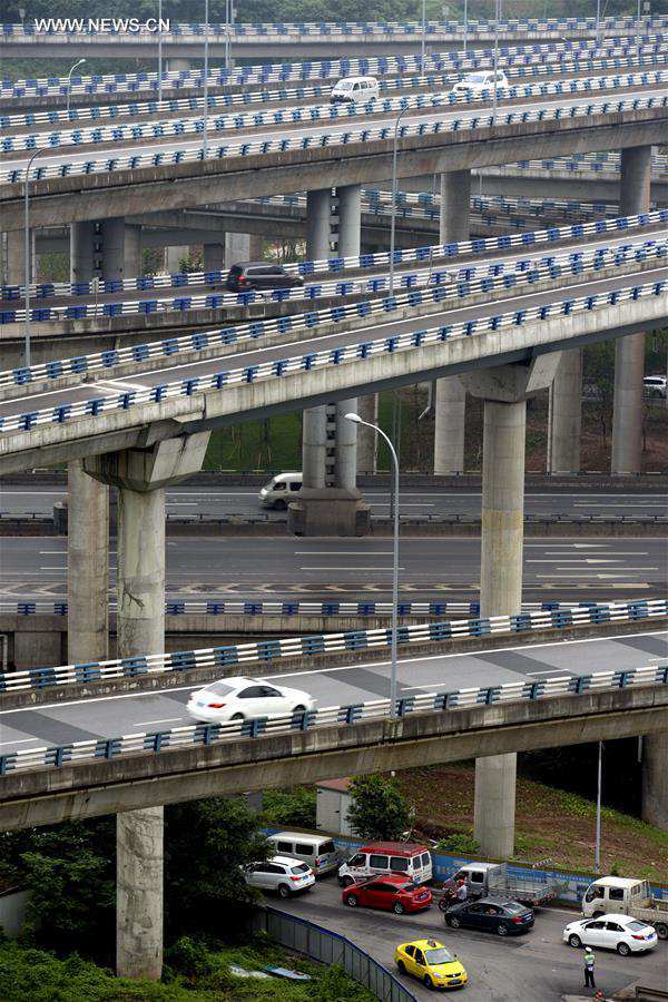 Five-level Huangjuewan overpass in SW China's Chongqing