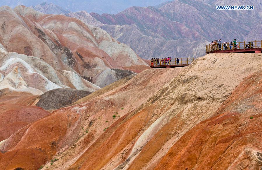 Tourists visit Danxia National Geological Park in NW China