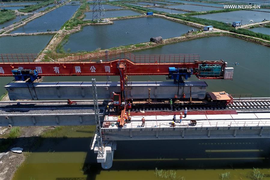 Railway bridge under construction in N China's Tangshan
