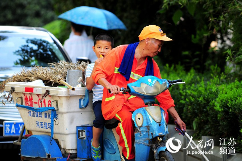 Boy spends special summer holiday with his grandpa, a sanitation worker