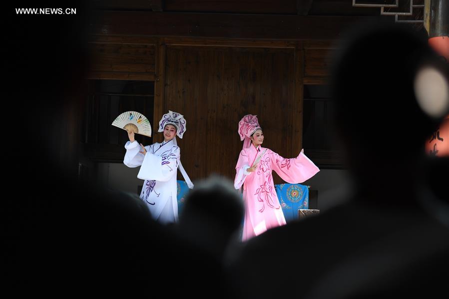 Actors perform Chinese traditional Shaoxing Opera in Zhejiang