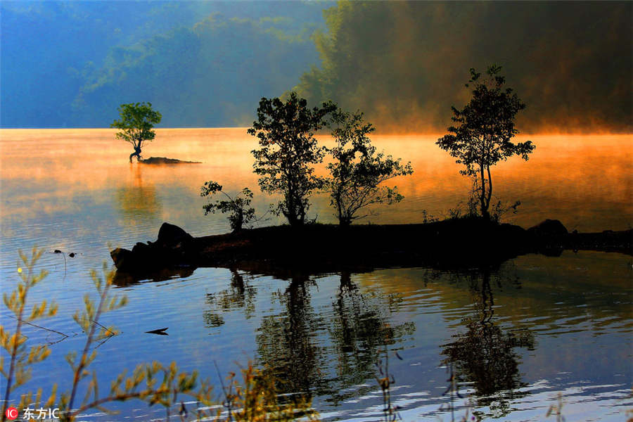 Picturesque Qishu Lake in morning light