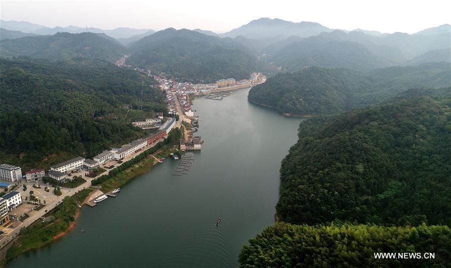 Scenery of Xianghongdian reservoir in east China's Anhui