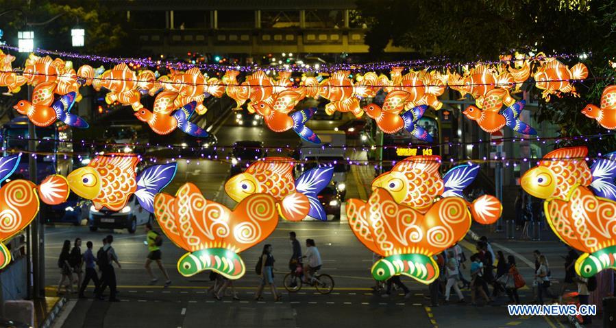 Singapore's Chinatown lightened by lantern-shaped decorations