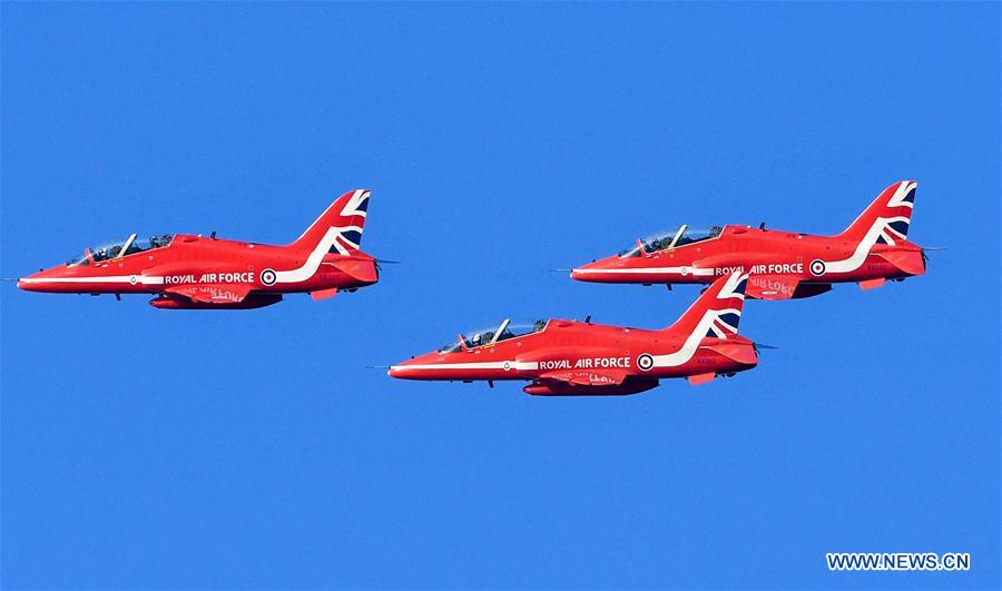 British Royal Air Force aerobatic team performs in Doha