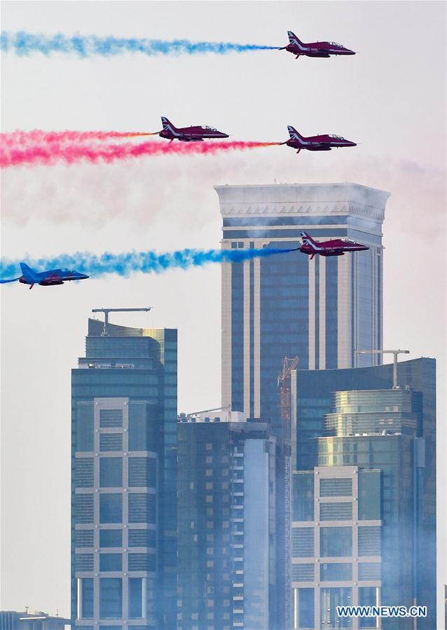 British Royal Air Force aerobatic team performs in Doha