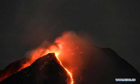 Mount Sinabung spews hot lava and ash in Indonesia