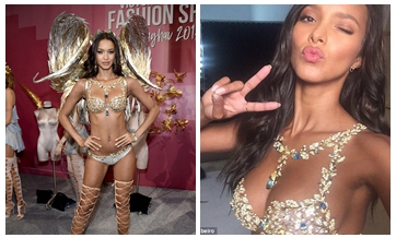 Busty Lais Ribeiro steals the show in opulent $2million solid 18k gold, sapphire and topaz Fantasy Bra as she takes to the runway at the Victoria's Secret Fashion Show in Shanghai