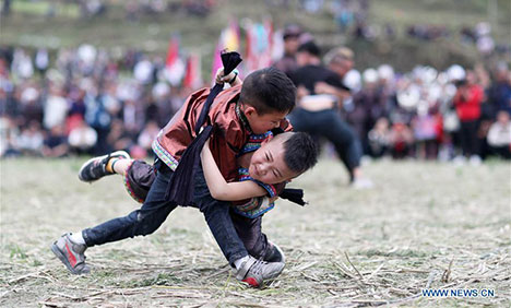 Traditional Wrestling Festival held in SW China's Guizhou