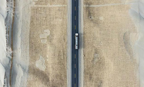 Highways in Taklimakan Desert in China's Xinjiang