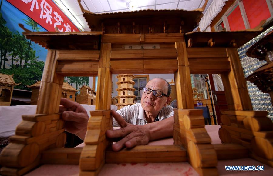 70-year-old makes handicrafts using discarded wooden sticks