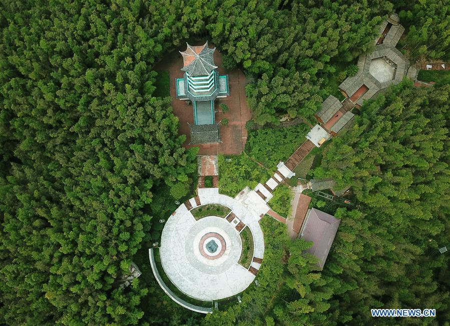 Aerial view of Zhuhai state forest park in Chishui City, SW China's Guizhou