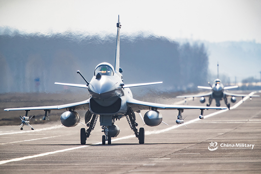 J-10 fighter jets take off on training sortie