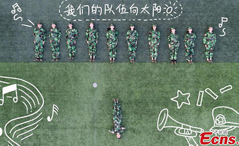 Students mark military training with creative postures