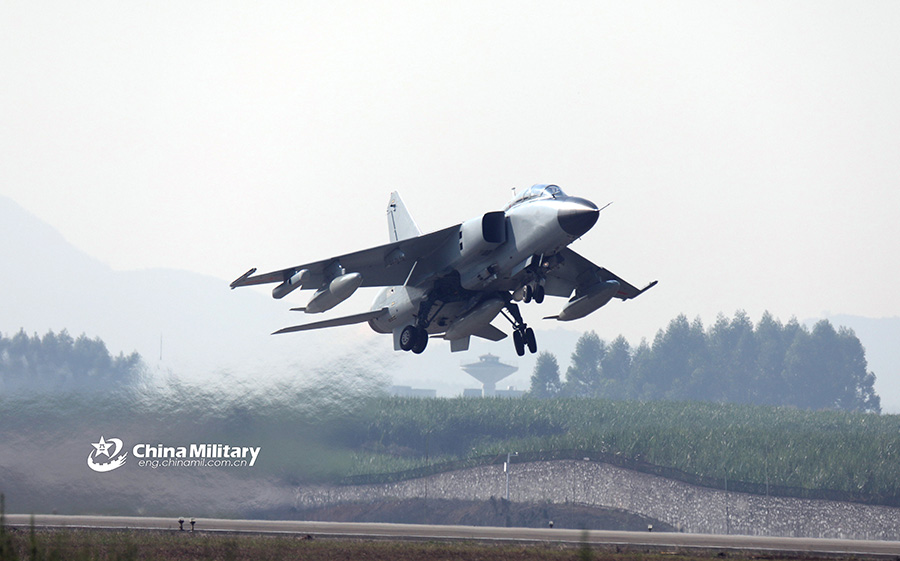JH-7 fighter bombers take off for flight training