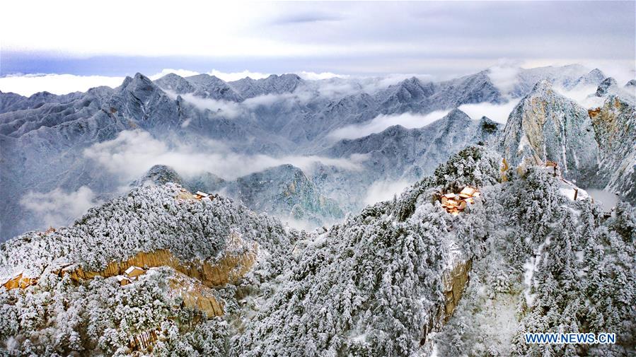 Snow scenery of Mount Huashan in NW China's Shaanxi
