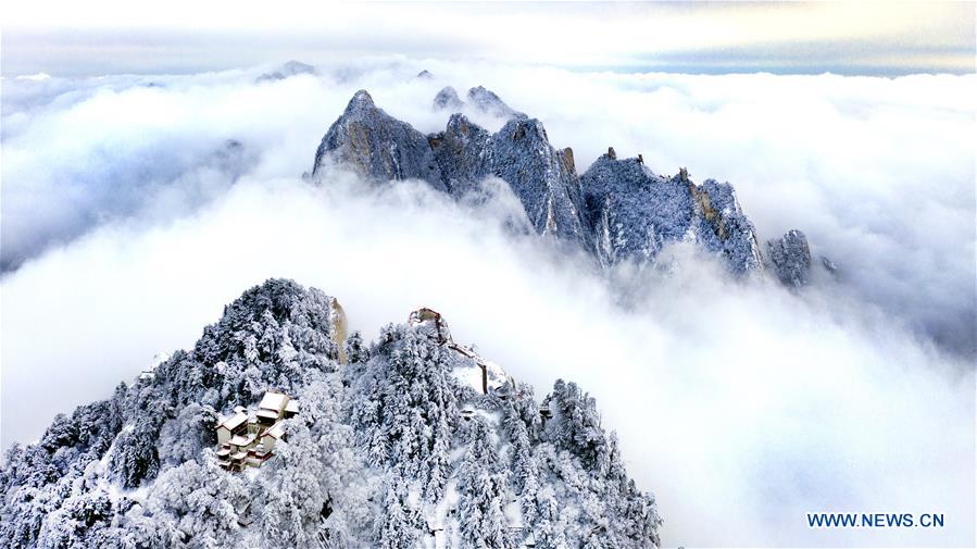 Snow scenery of Mount Huashan in NW China's Shaanxi