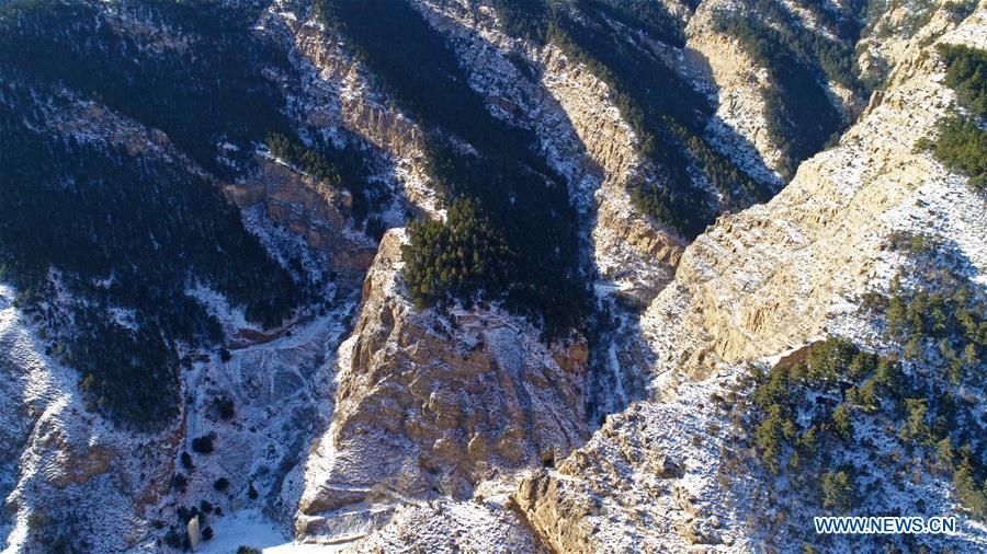 Scenery of Suyukou national forest park after snow in NW China's Ningxia