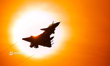 J-10 fighter jet flies past sun