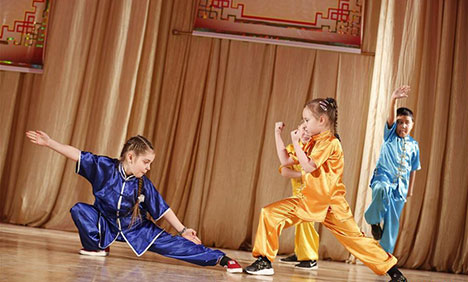 Participants perform Wushu in Bishkek, Kyrgyzstan