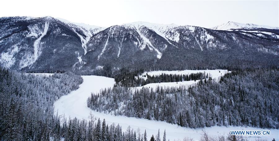 Winter view of Kanas scenic area in China's Xinjiang