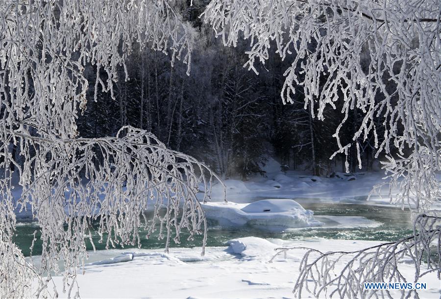 Winter view of Kanas scenic area in China's Xinjiang