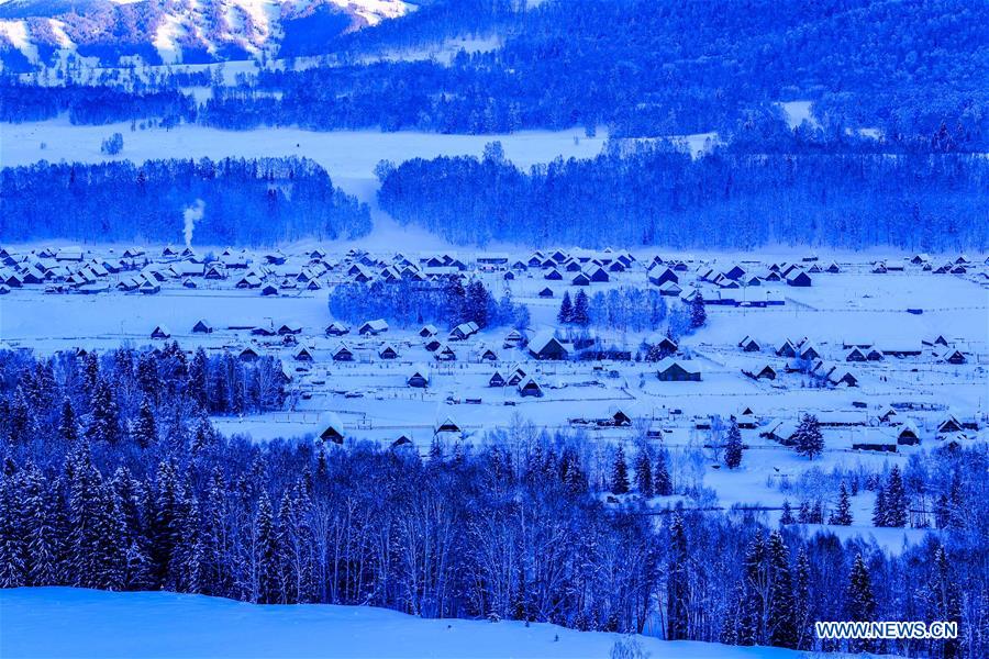 Winter view of Kanas scenic area in China's Xinjiang