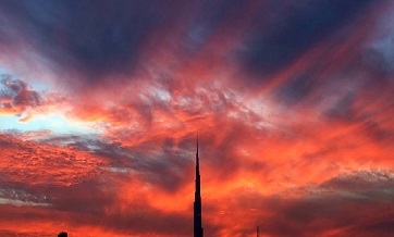 Burj Khalifa at sunset in Dubai