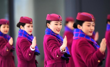 Attendants receive etiquette training in SW China's Chongqing
