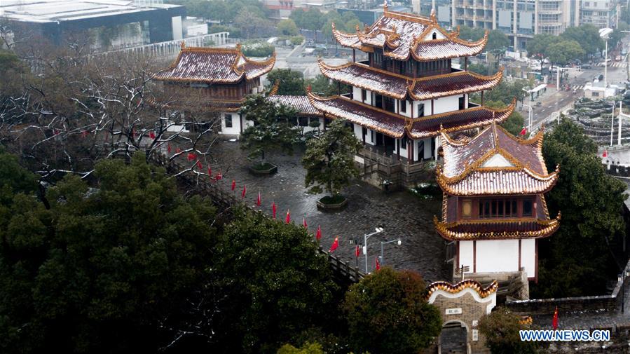 Snow-covered Tianxin pavilion in Changsha