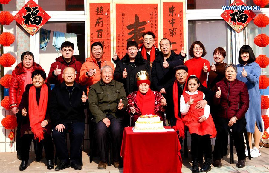 Centenarian celebrates her 105th birthday with family on 1st day of Chinese Lunar New Year