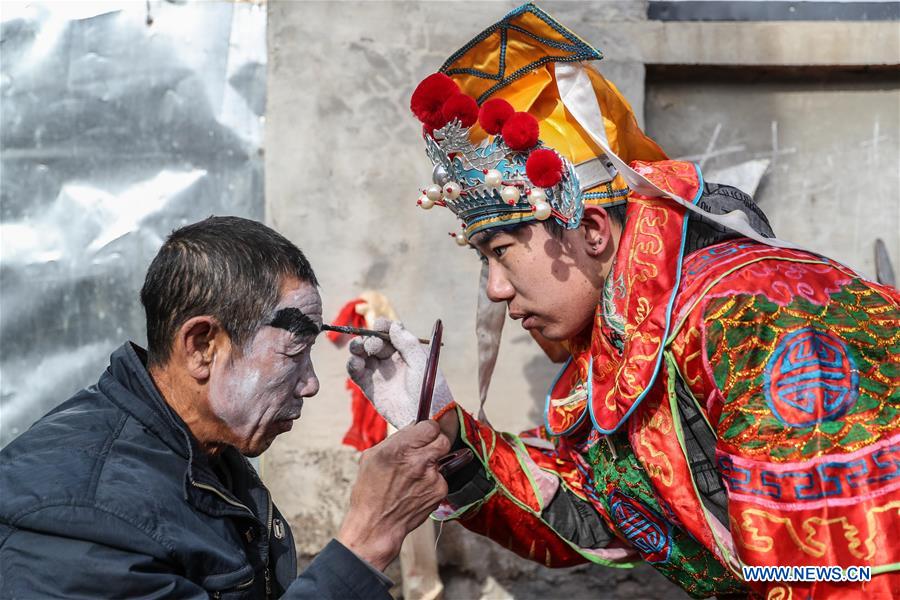 Villagers rehearse for traditional shehuo performance in NE China's Liaoning