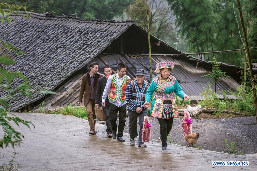 Traditional Miao style wedding held in Wenxing County, SW China's Sichuan